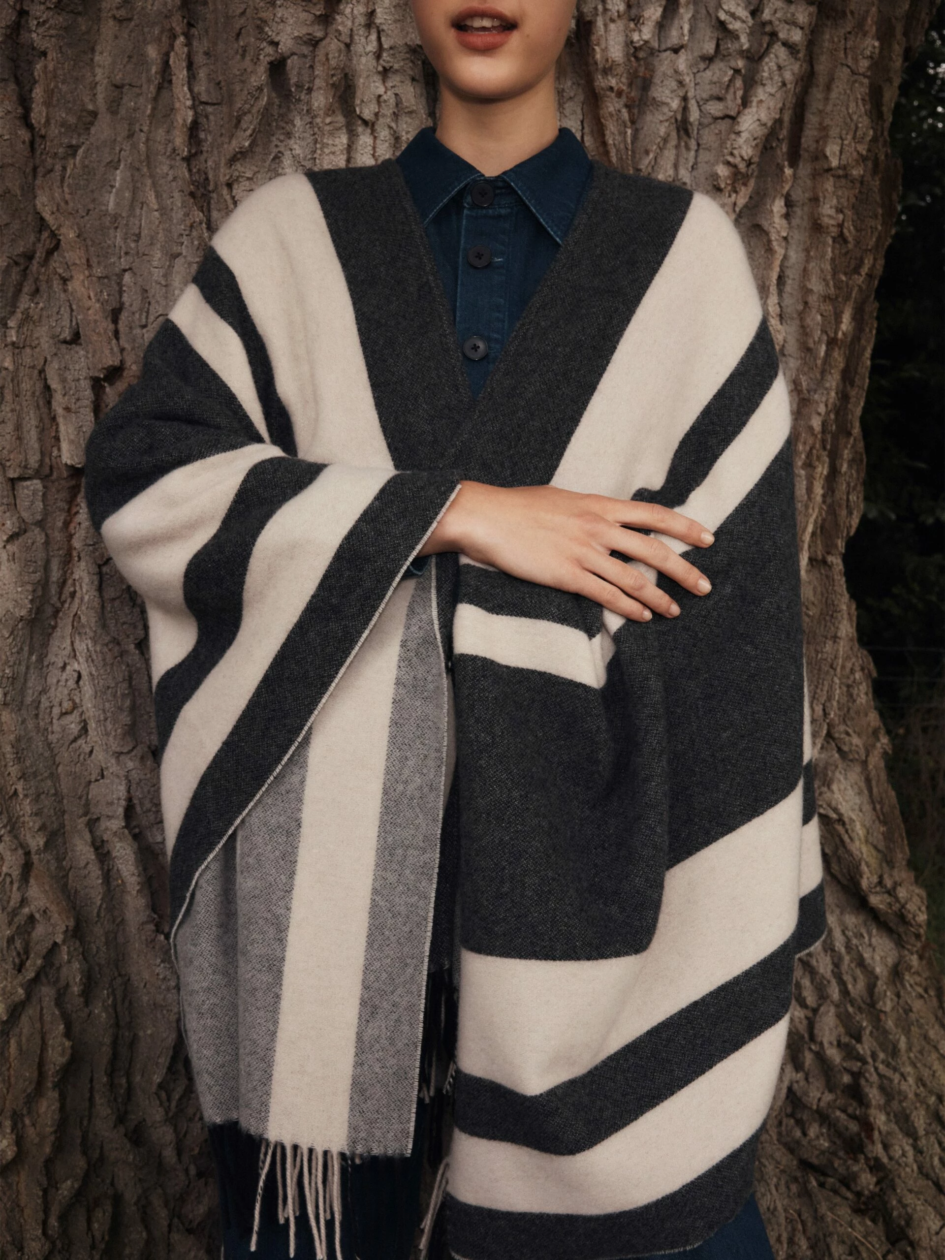 Striped Wool Blend Cape | Grey 2 Striped Wool Blend Cape | Grey - Image 2