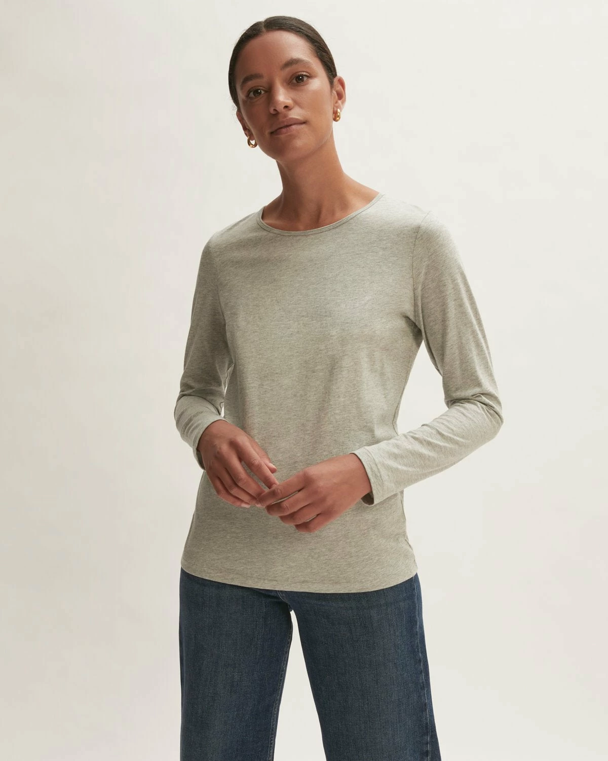 Supima Cotton Long Sleeve Tee | Pale Grey Mel 1 Supima Cotton Long Sleeve Tee | Pale Grey Mel