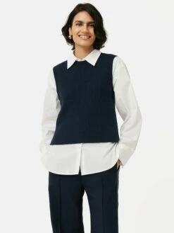 Cotton Blend Crew Tank | Navy