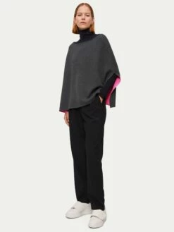 Reversible Cotton Blend Poncho | Dark Grey -Jigsaw Shop J45761 GY002 3