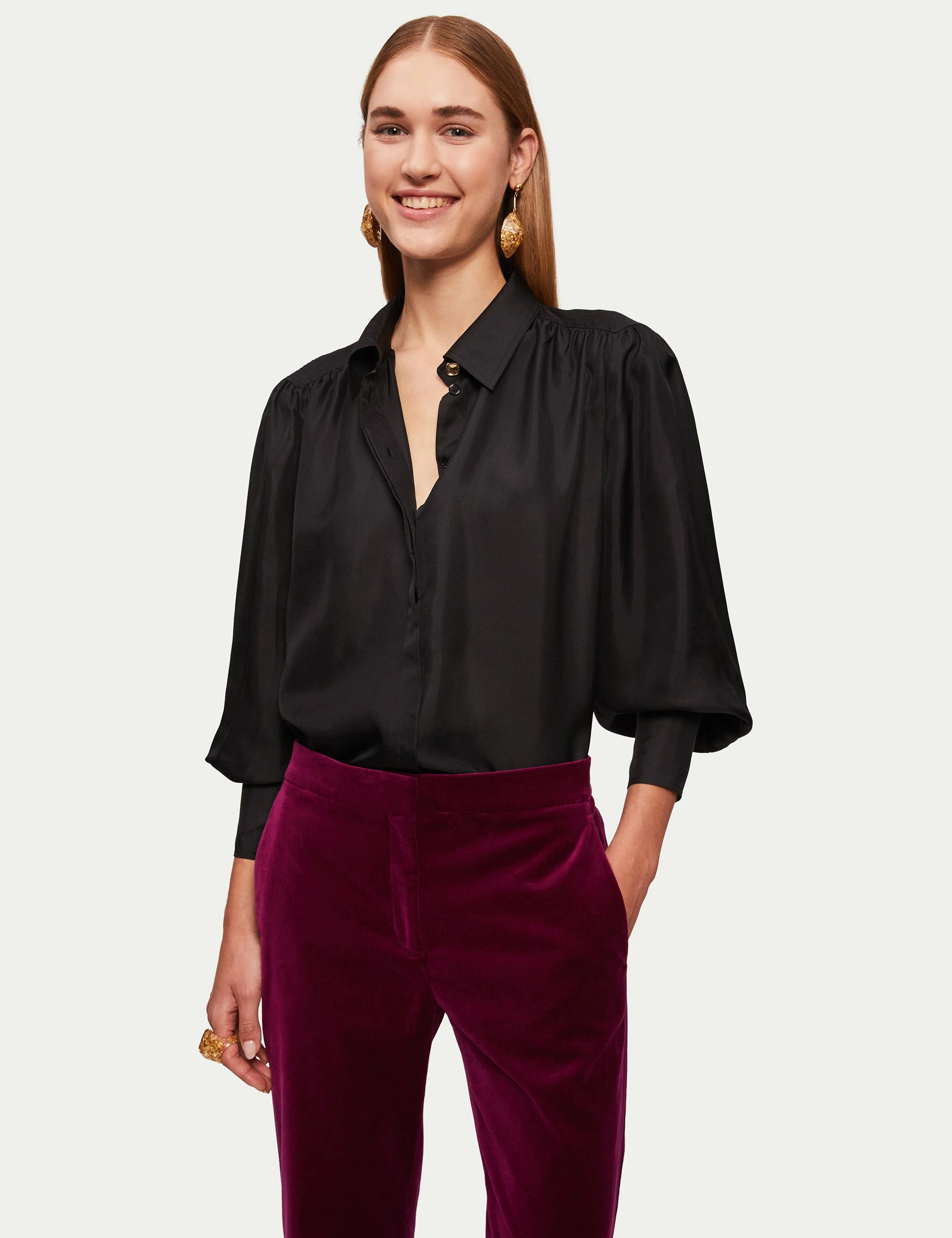 Stitch Detail Silk Shirt | Black 1 Stitch Detail Silk Shirt | Black