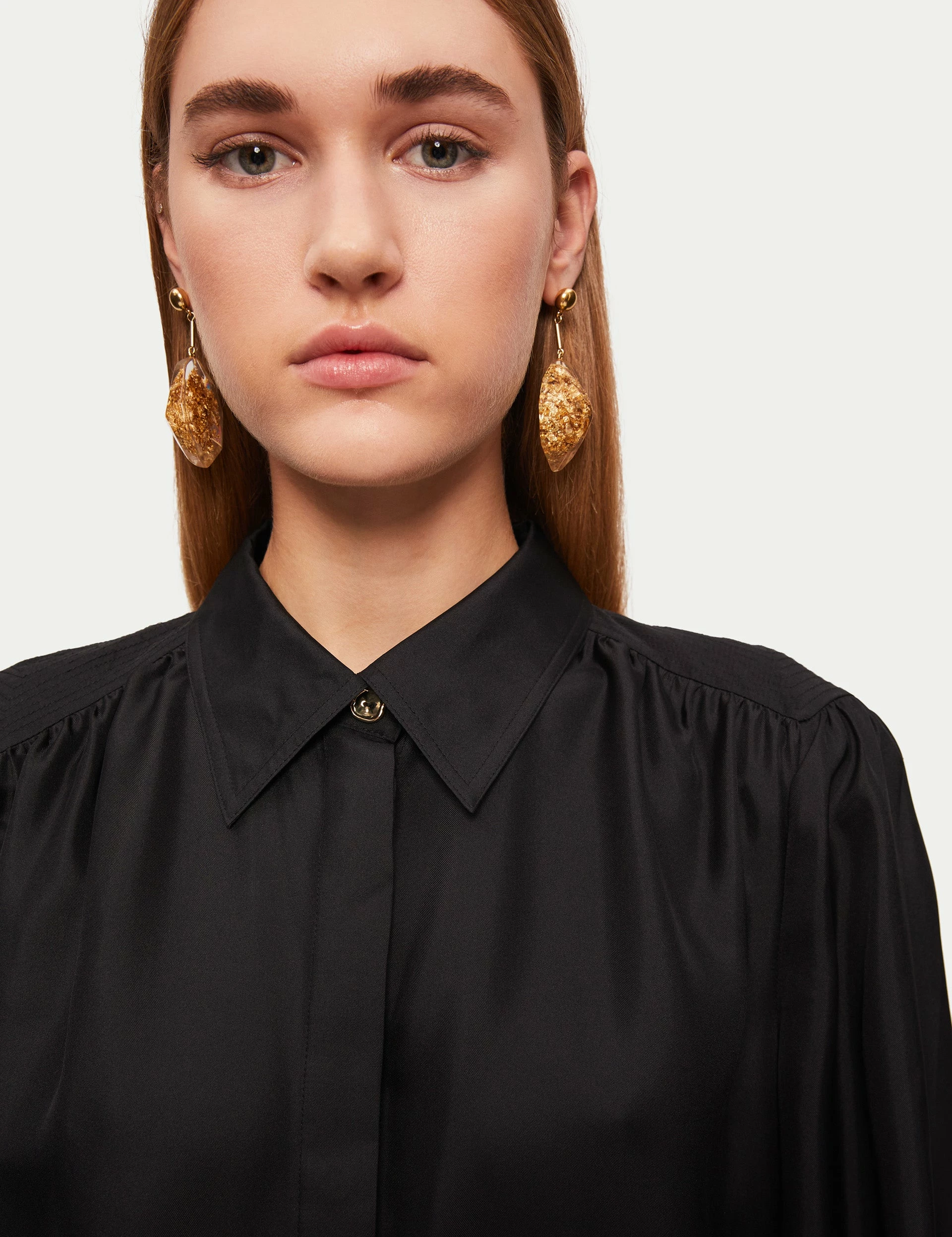Stitch Detail Silk Shirt | Black 2 Stitch Detail Silk Shirt | Black - Image 2