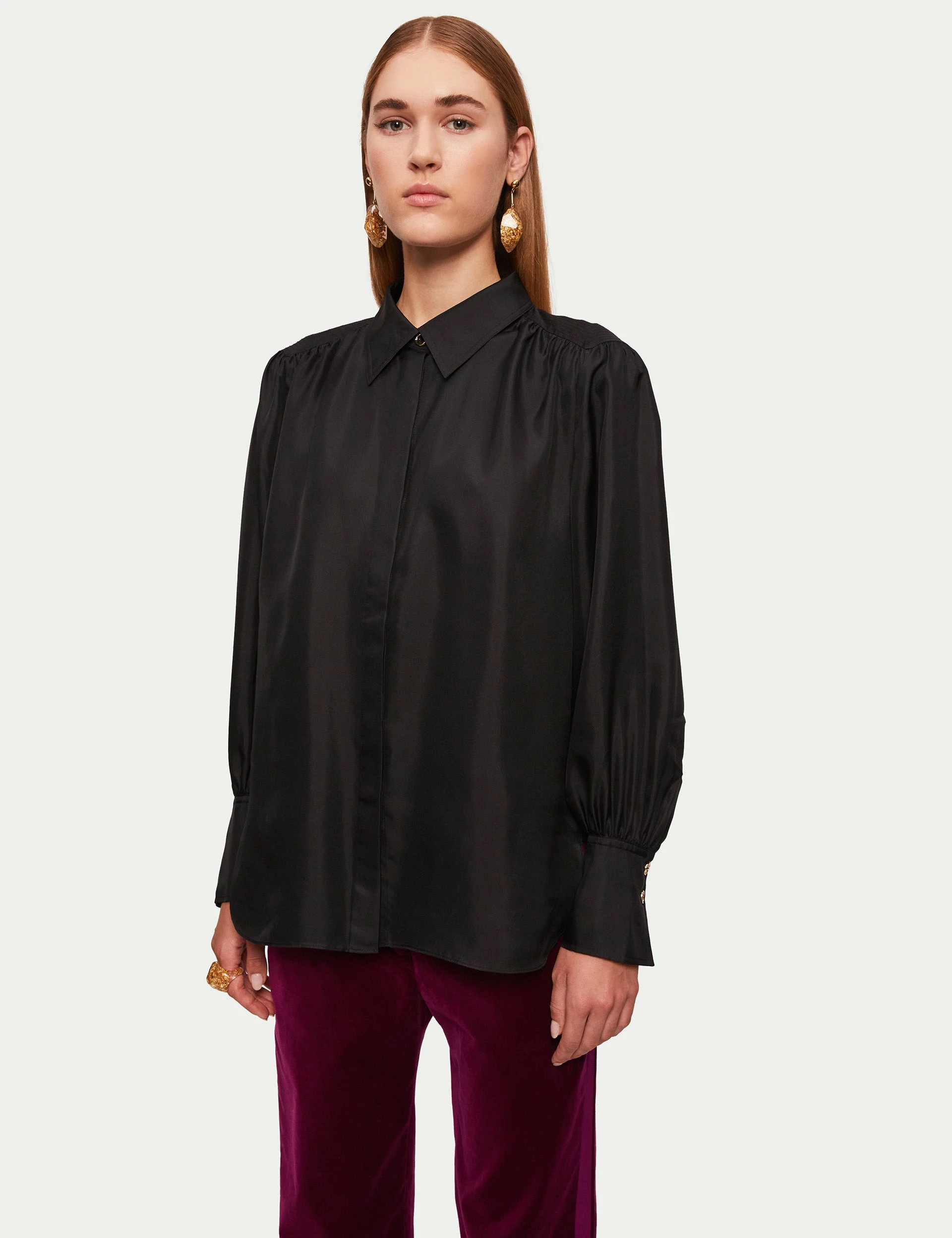 Stitch Detail Silk Shirt | Black 4 Stitch Detail Silk Shirt | Black - Image 4