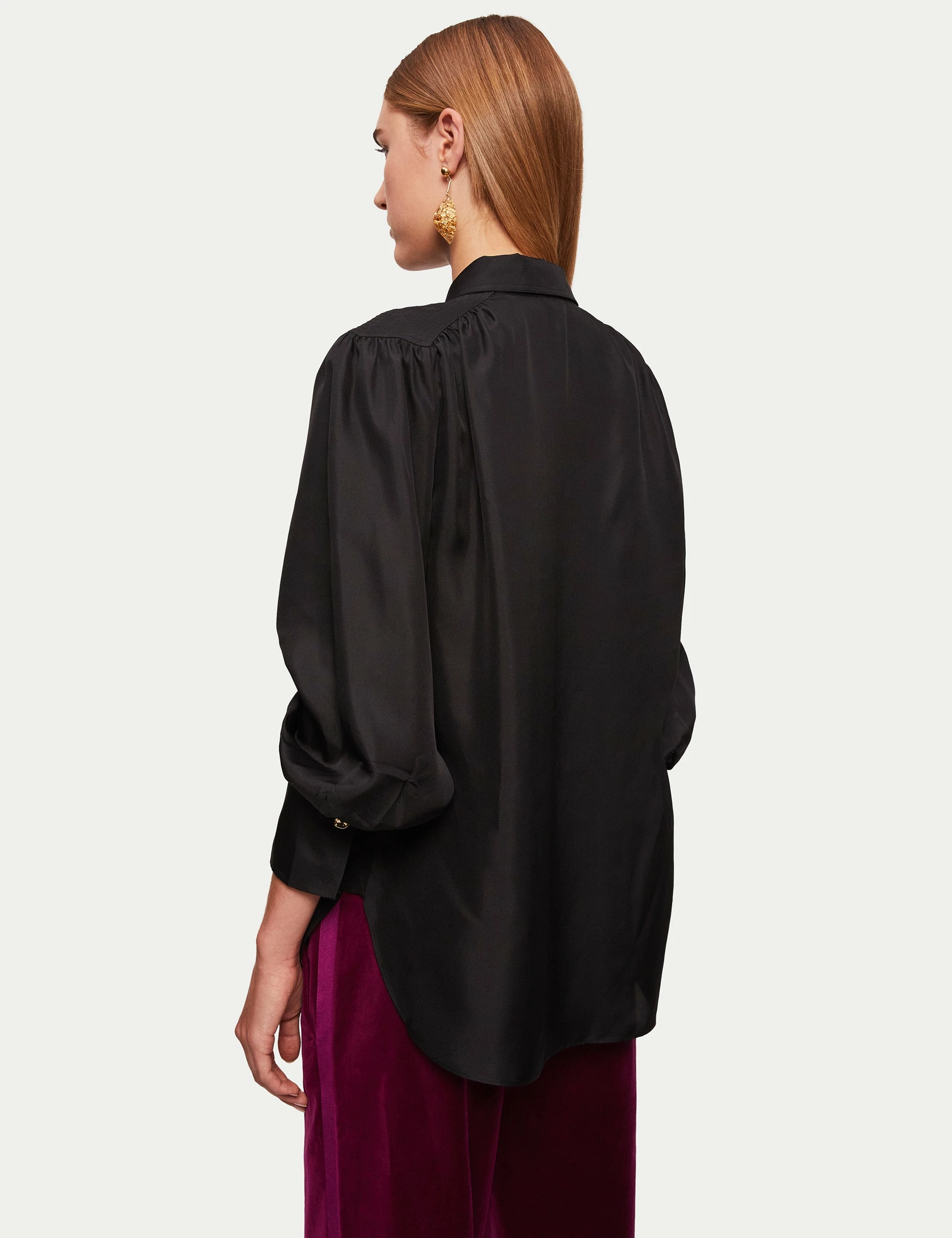 Stitch Detail Silk Shirt | Black 5 Stitch Detail Silk Shirt | Black - Image 5