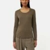Soft Stretch Scoop Neck Top | Brown
