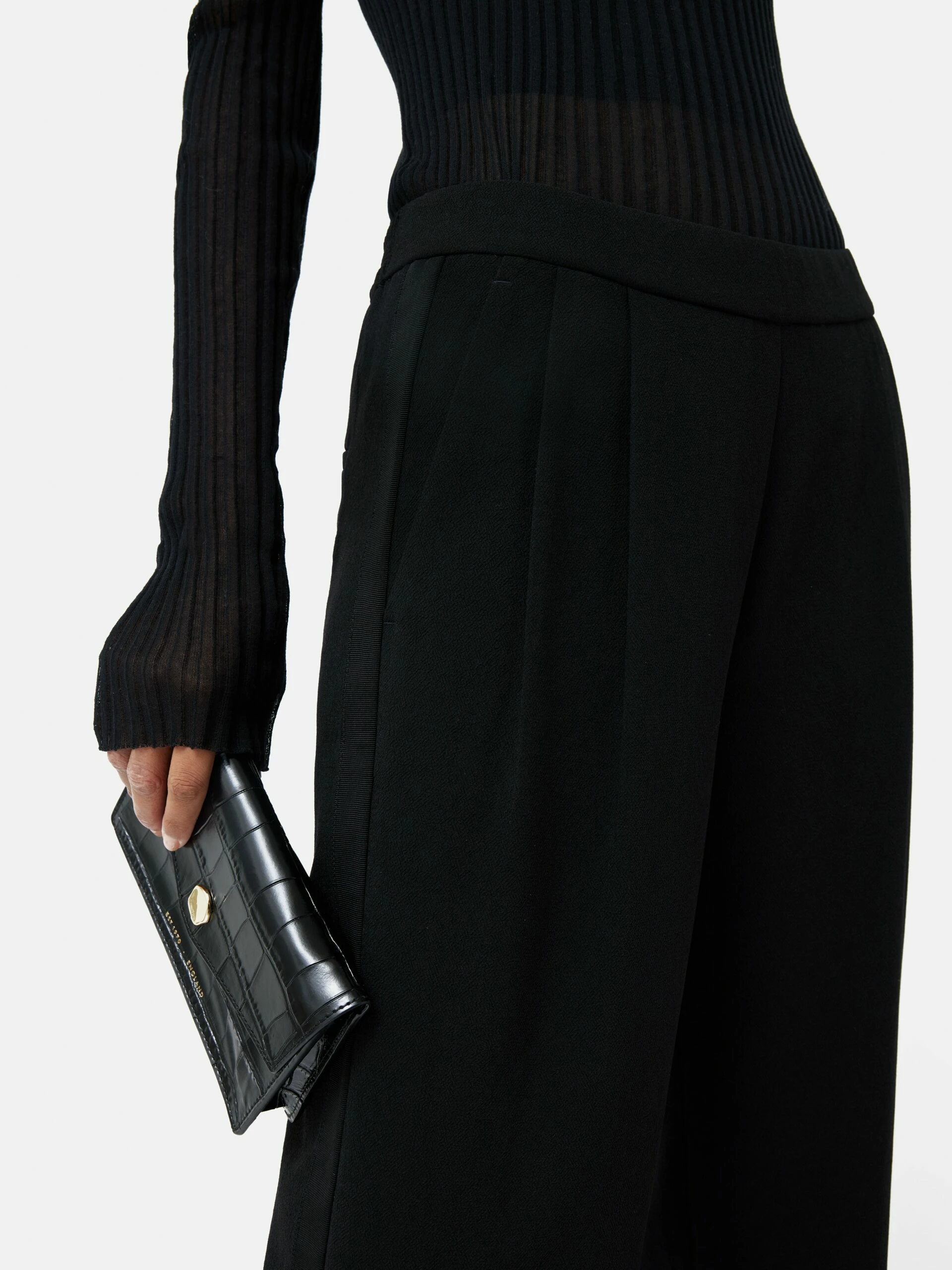 Grosgrain Trim Crepe Jogger | Black 3 Grosgrain Trim Crepe Jogger | Black - Image 3