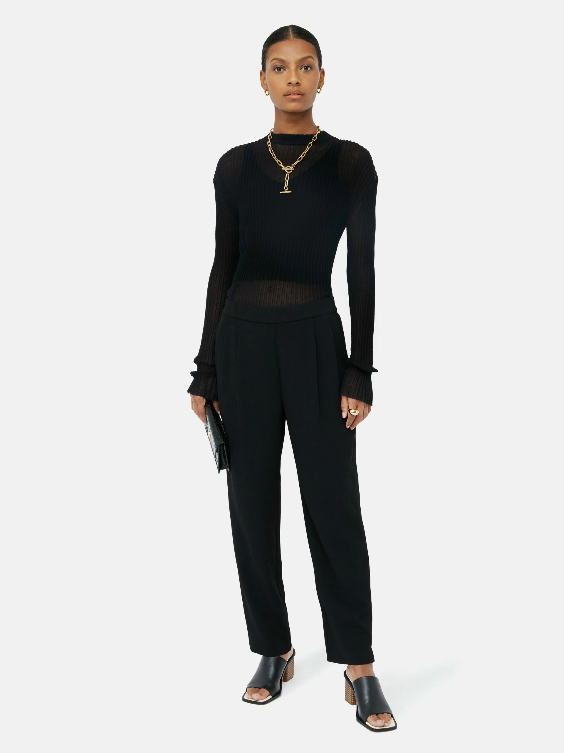 Grosgrain Trim Crepe Jogger | Black 2 Grosgrain Trim Crepe Jogger | Black - Image 2