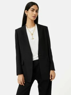 Hopsack Collarless Blazer | Black