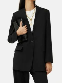 Hopsack Collarless Blazer | Black 10 Hopsack Collarless Blazer | Black -Jigsaw Shop J46323 BK000 3