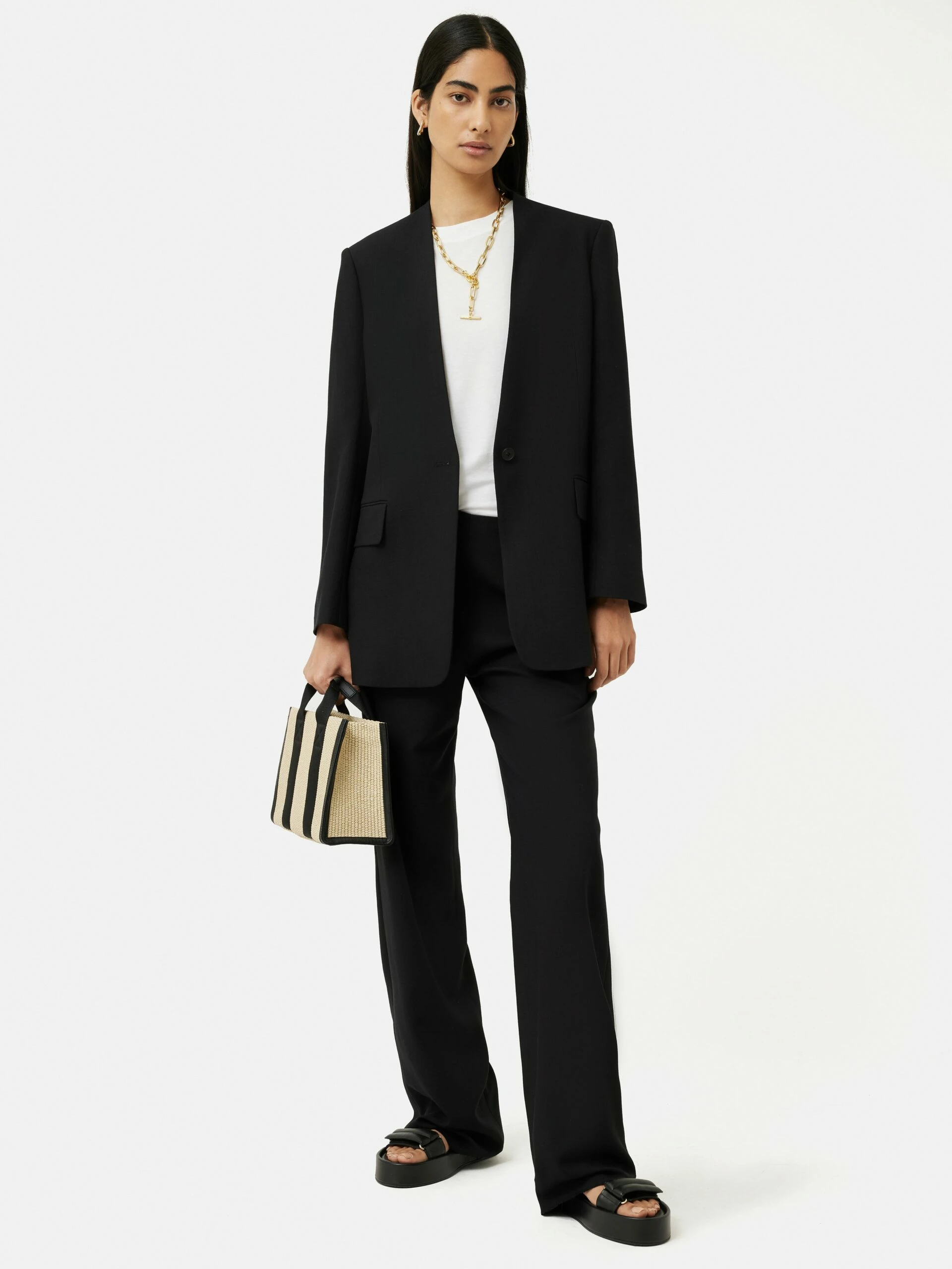 Hopsack Collarless Blazer | Black 5 Hopsack Collarless Blazer | Black - Image 5