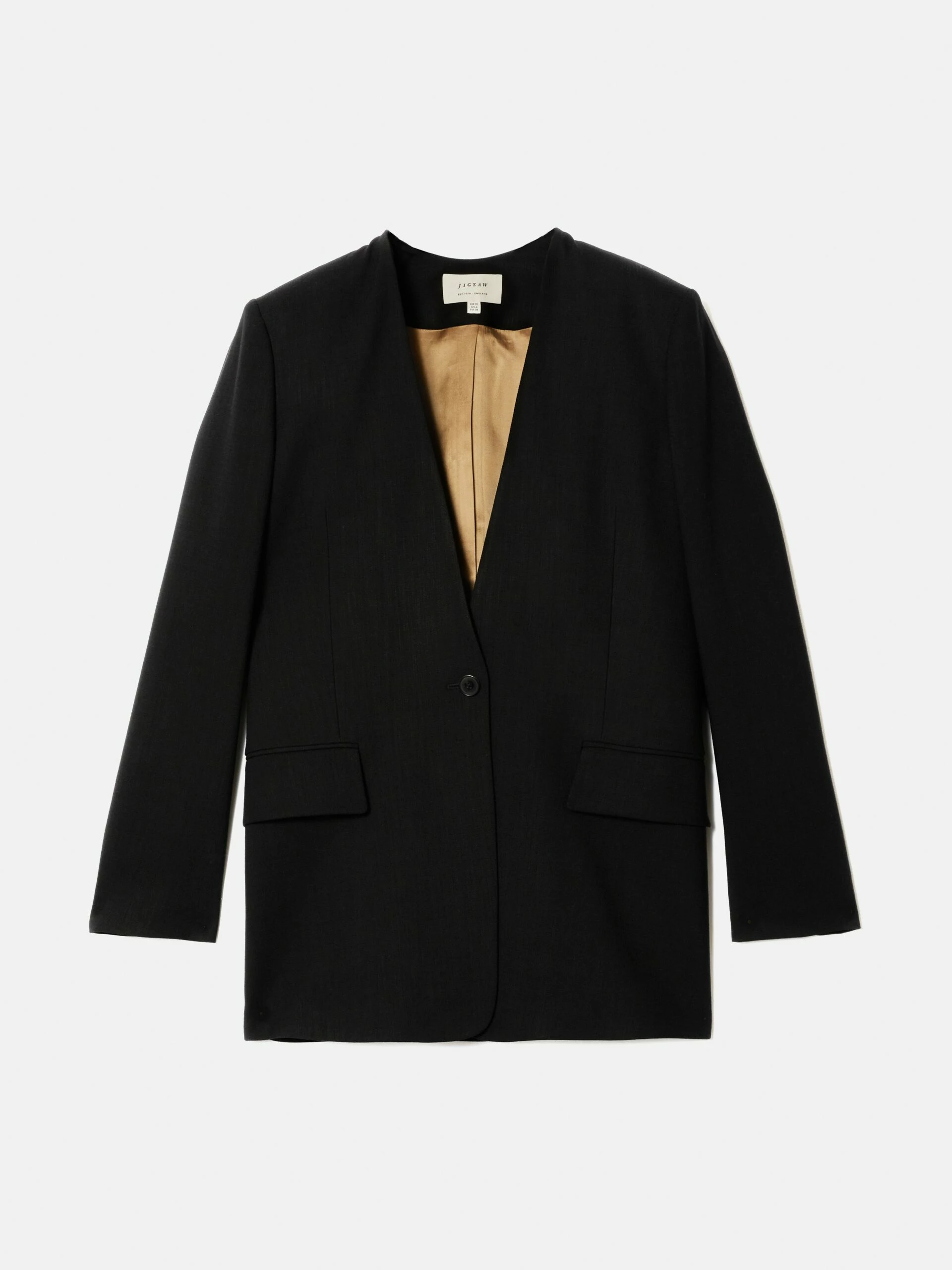 Hopsack Collarless Blazer | Black 6 Hopsack Collarless Blazer | Black - Image 6