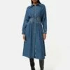 Denim Smocked Waist Shirt Dress | Blue