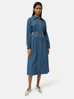 Denim Smocked Waist Shirt Dress | Blue -Jigsaw Shop J46339 BL000 2