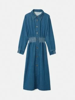 Denim Smocked Waist Shirt Dress | Blue -Jigsaw Shop J46339 BL000 STILL 1