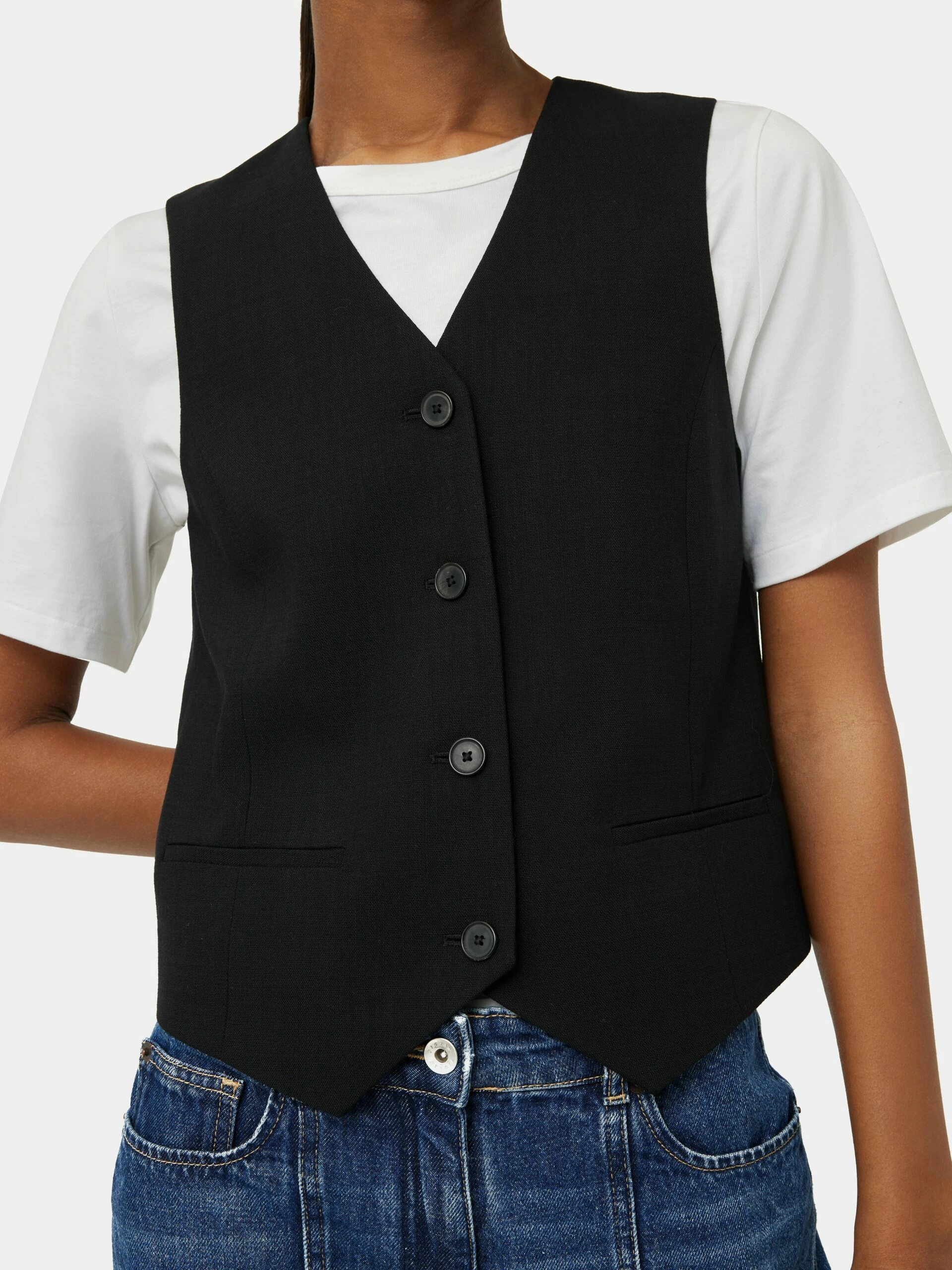 Hopsack Tailored Waistcoat | Black 2 Hopsack Tailored Waistcoat | Black - Image 2
