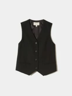 Hopsack Tailored Waistcoat | Black 11 Hopsack Tailored Waistcoat | Black -Jigsaw Shop J46346 BK000 STILL 10