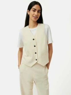 Hopsack Tailored Waistcoat | Cream