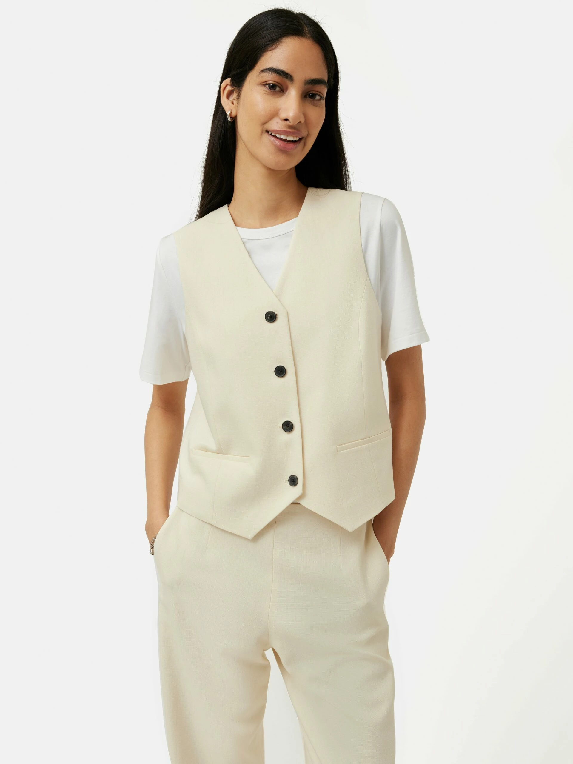 Hopsack Tailored Waistcoat | Cream 1 Hopsack Tailored Waistcoat | Cream