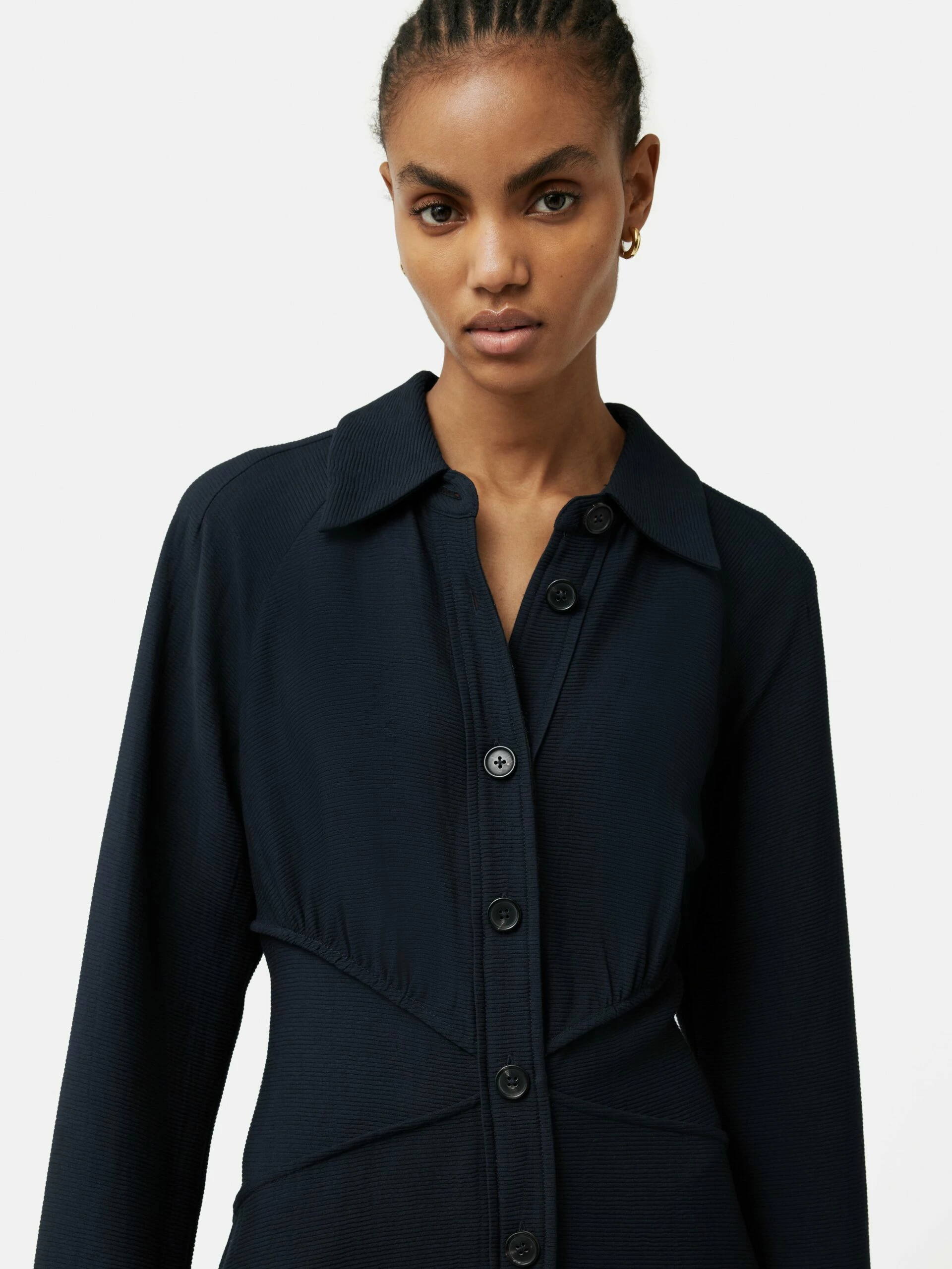 Textured Midi Shirt Dress | Navy 4 Textured Midi Shirt Dress | Navy - Image 4
