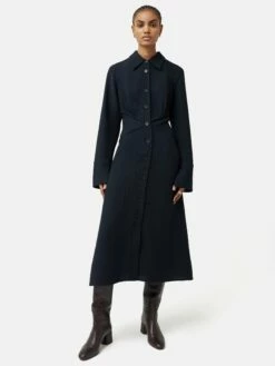 Textured Midi Shirt Dress | Navy 10 Textured Midi Shirt Dress | Navy -Jigsaw Shop J46385 BL010 1 2