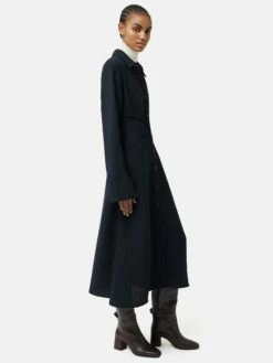 Textured Midi Shirt Dress | Navy 12 Textured Midi Shirt Dress | Navy -Jigsaw Shop J46385 BL010 2