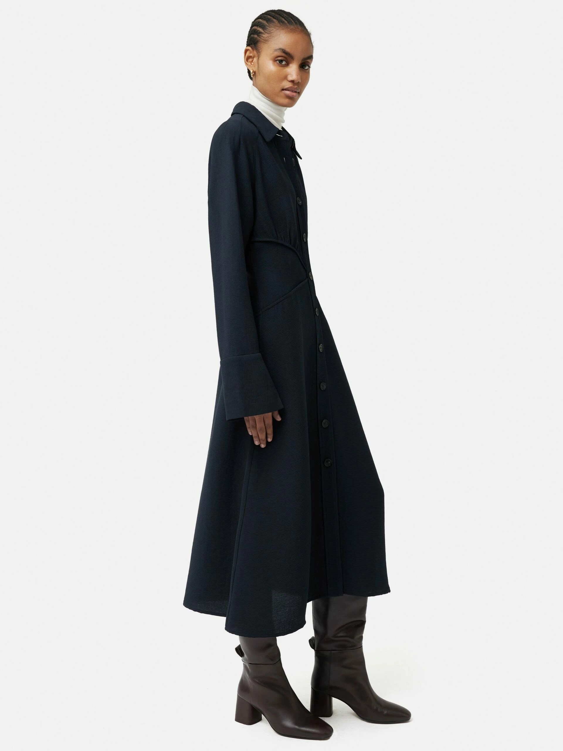 Textured Midi Shirt Dress | Navy 5 Textured Midi Shirt Dress | Navy - Image 5