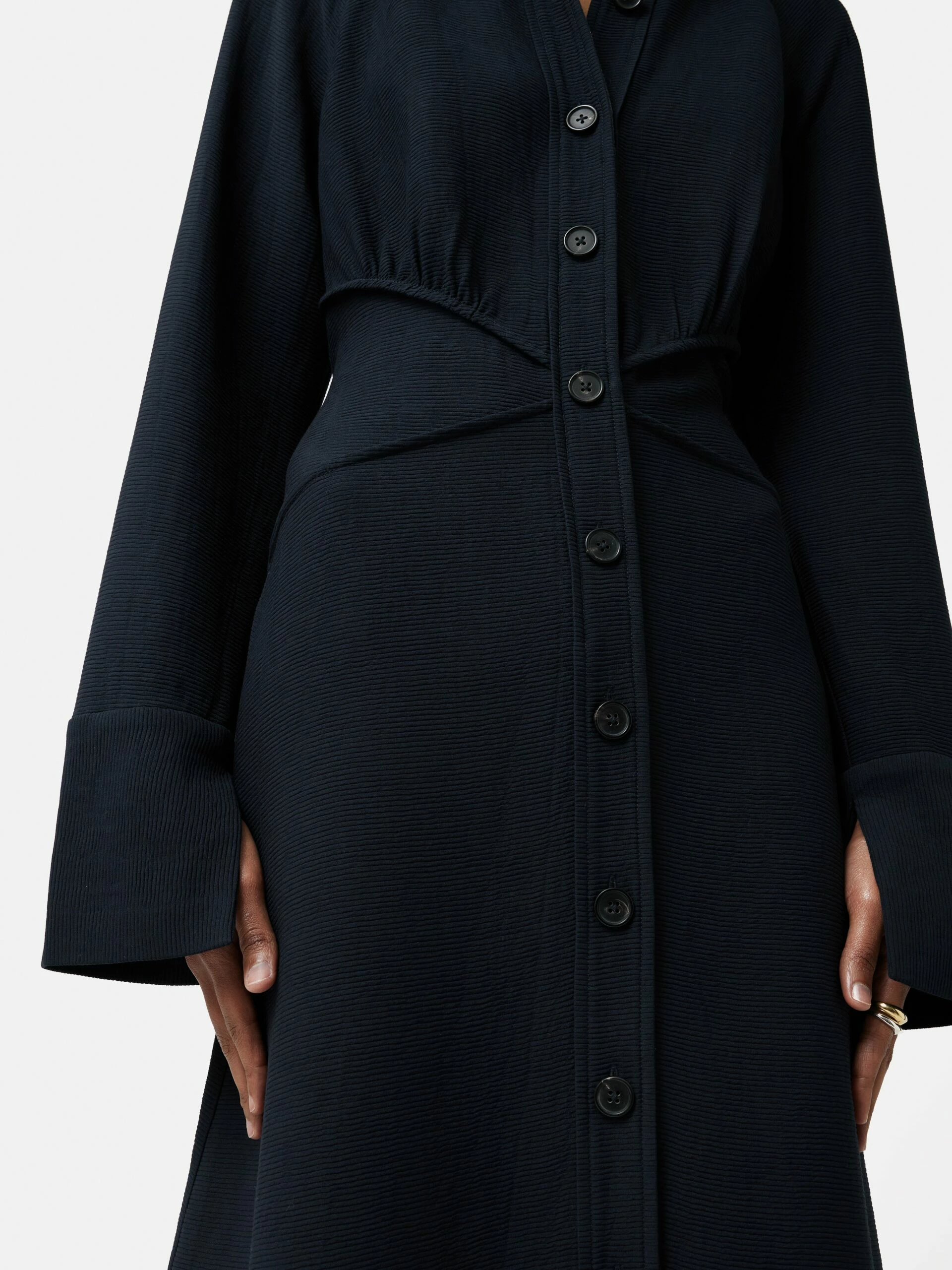Textured Midi Shirt Dress | Navy 6 Textured Midi Shirt Dress | Navy - Image 6