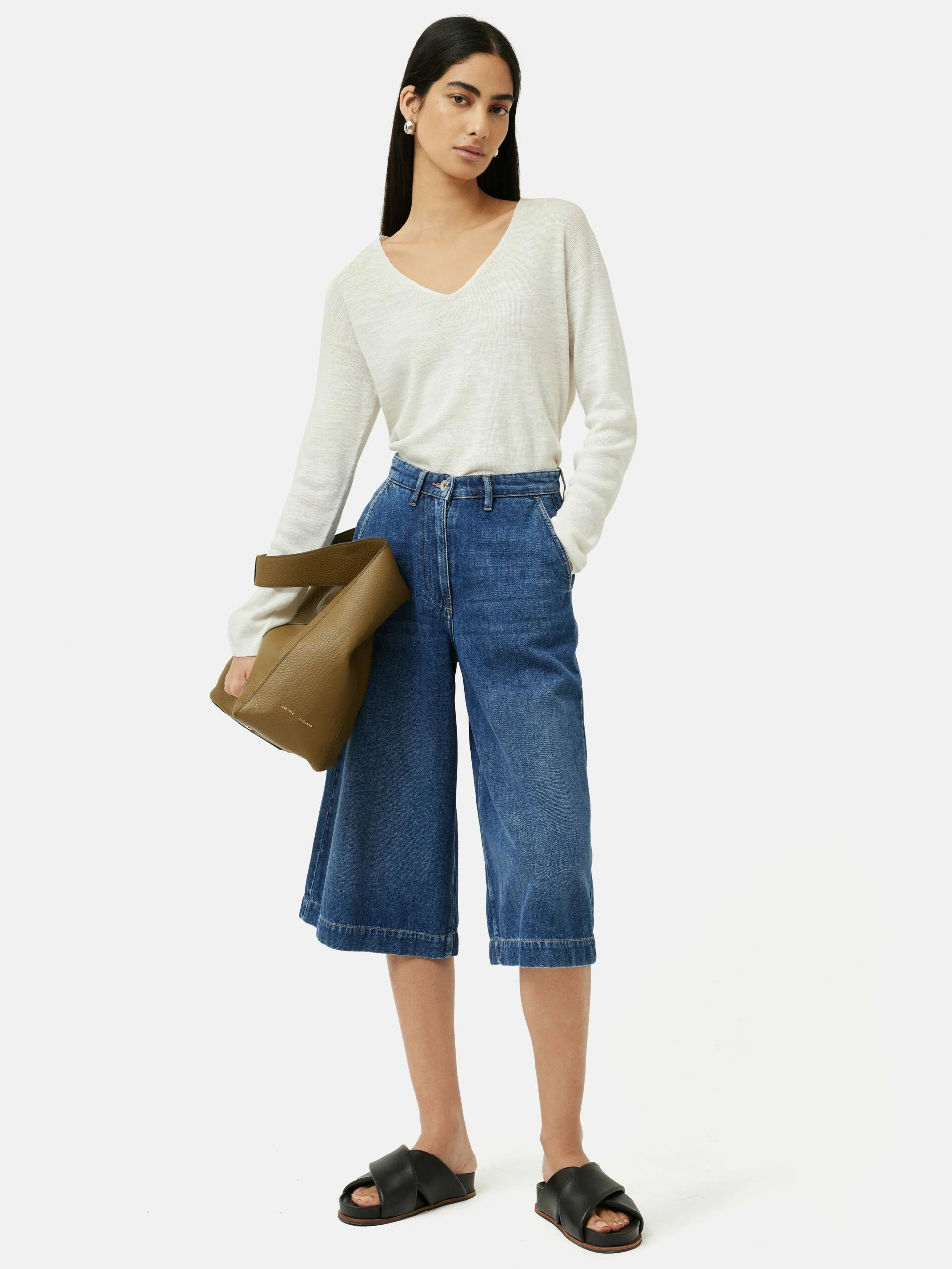 Linen Cotton V Neck Jumper | Ivory 3 Linen Cotton V Neck Jumper | Ivory - Image 3