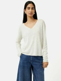 Linen Cotton V Neck Jumper | Ivory 10 Linen Cotton V Neck Jumper | Ivory -Jigsaw Shop J46401 CR018 9