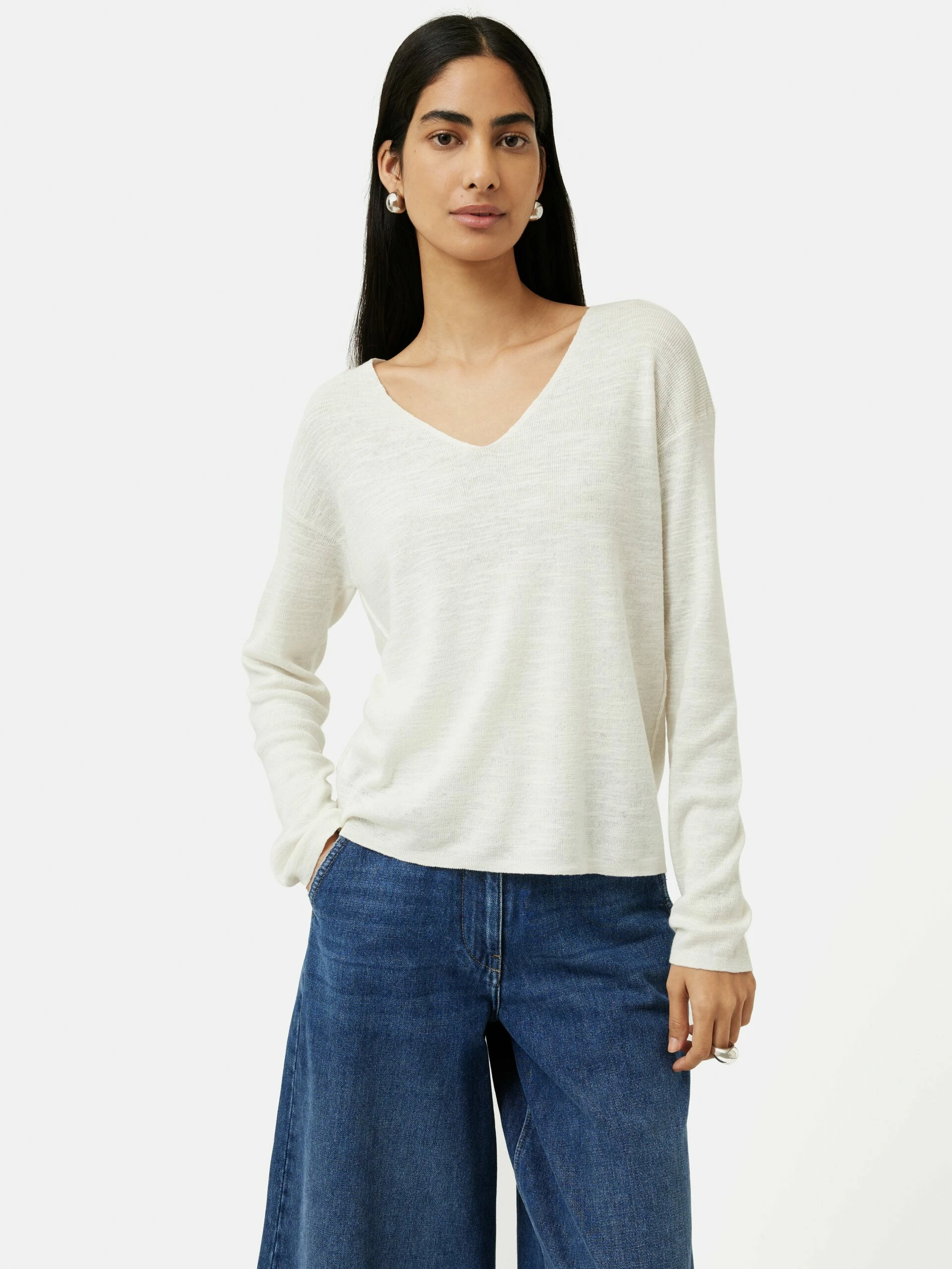 Linen Cotton V Neck Jumper | Ivory 5 Linen Cotton V Neck Jumper | Ivory - Image 5