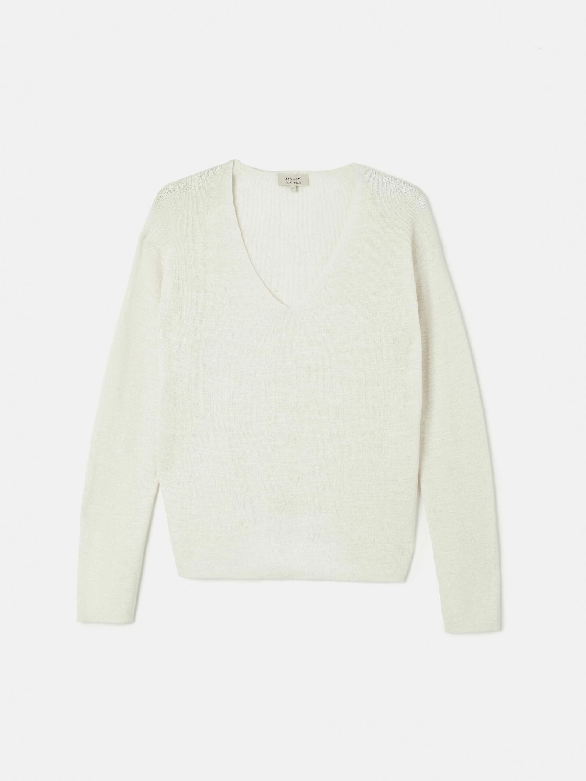 Linen Cotton V Neck Jumper | Ivory 6 Linen Cotton V Neck Jumper | Ivory - Image 6