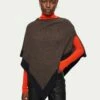 Wool Cashmere Border Poncho | Brown