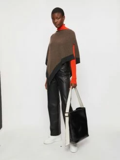 Wool Cashmere Border Poncho | Brown 7 Wool Cashmere Border Poncho | Brown -Jigsaw Shop J46445 BR000 2