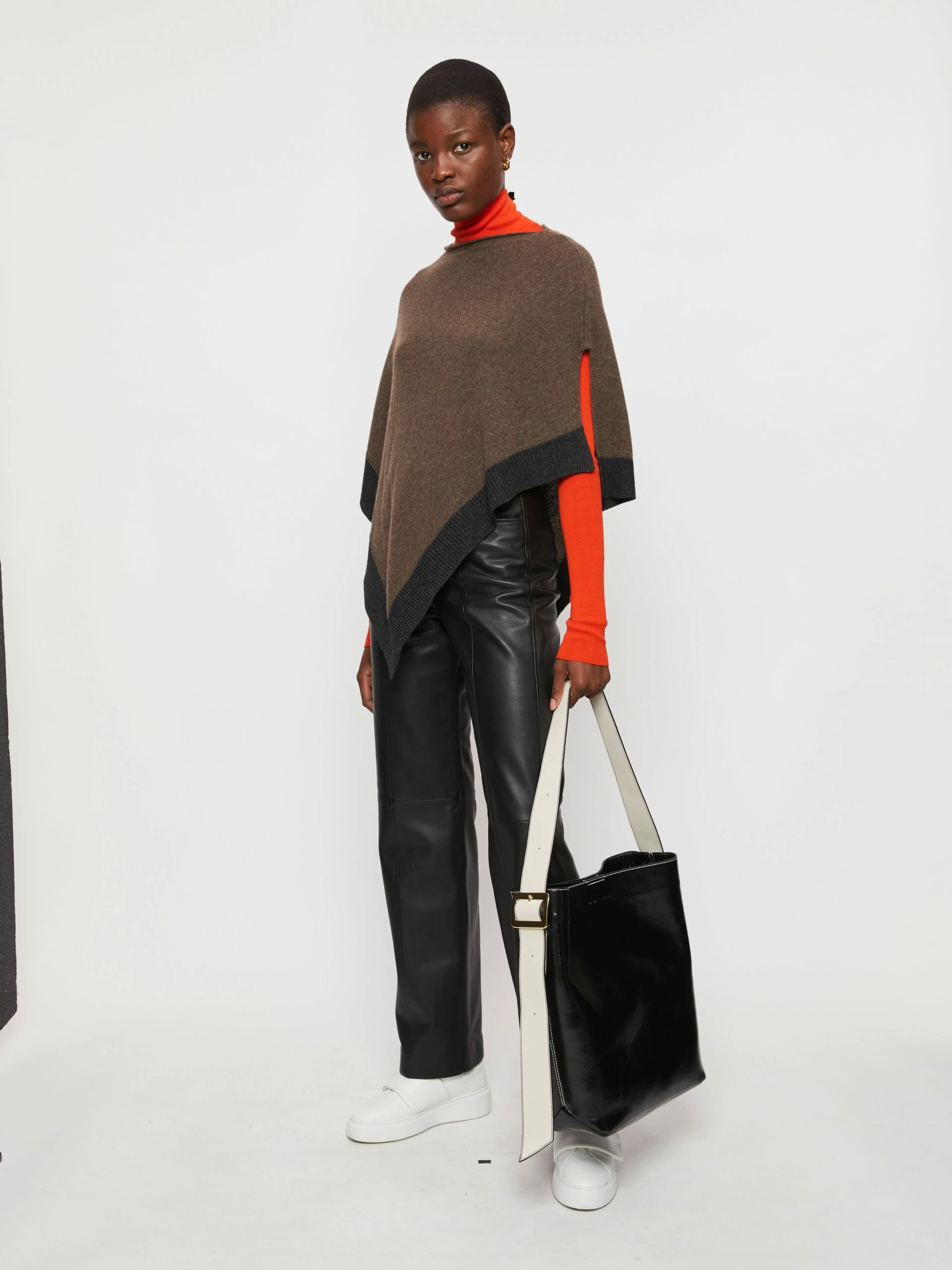 Wool Cashmere Border Poncho | Brown 3 Wool Cashmere Border Poncho | Brown - Image 3