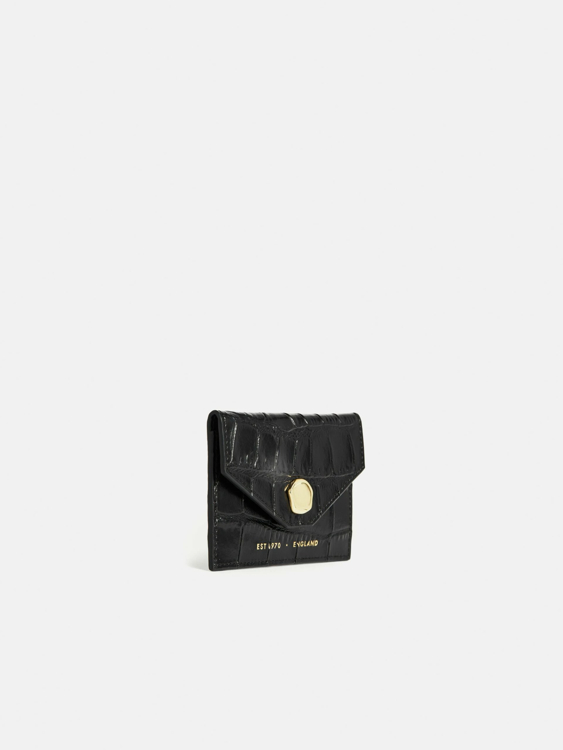 Mille Croc Leather Card Holder | Black 4 Mille Croc Leather Card Holder | Black - Image 4