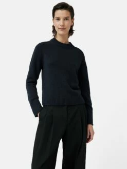 Compact Wool Cashmere Blend Jumper | Navy