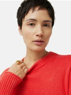 Compact Wool Cashmere Blend Jumper | Coral -Jigsaw Shop J46617 OR007 6