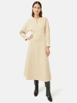 Heavy Crepe Jersey Zip Dress | Cream