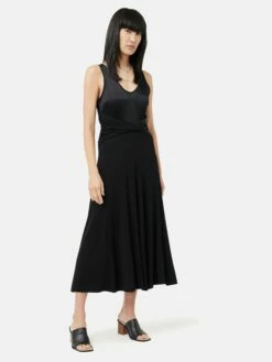Jersey Silk Front Twist Dress | Black