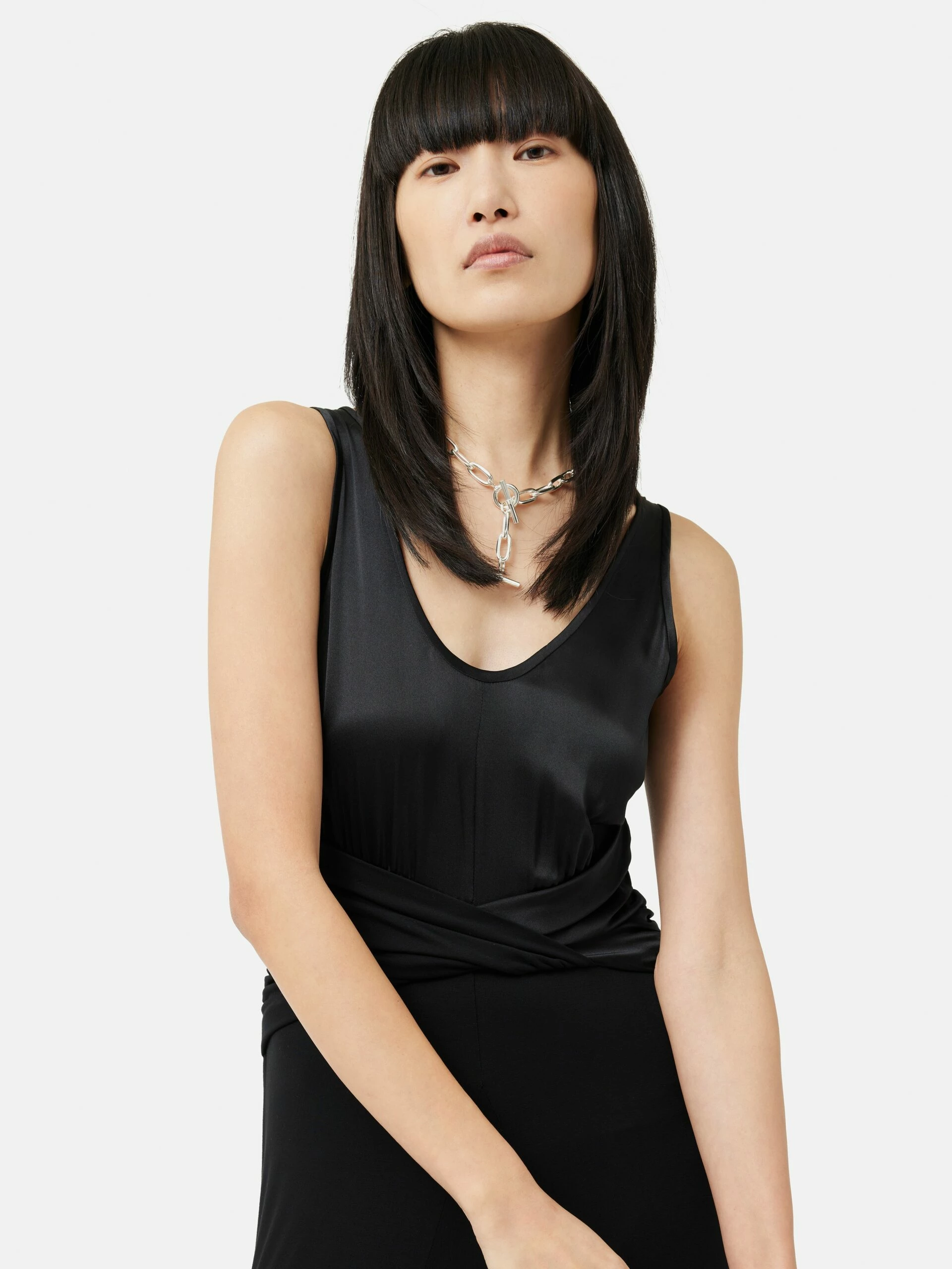 Jersey Silk Front Twist Dress | Black 2 Jersey Silk Front Twist Dress | Black - Image 2