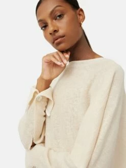 Pure Linen Poncho Sweater | Ivory -Jigsaw Shop J46749 CR018 1