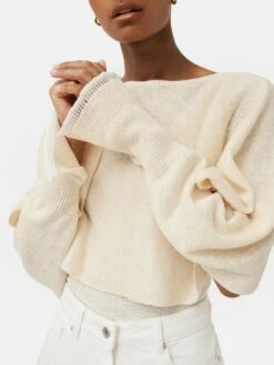 Pure Linen Poncho Sweater | Ivory -Jigsaw Shop J46749 CR018 7