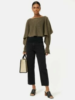 Pure Linen Poncho Sweater | Khaki -Jigsaw Shop J46749 GN020 2