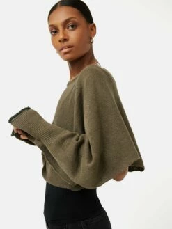 Pure Linen Poncho Sweater | Khaki -Jigsaw Shop J46749 GN020 7