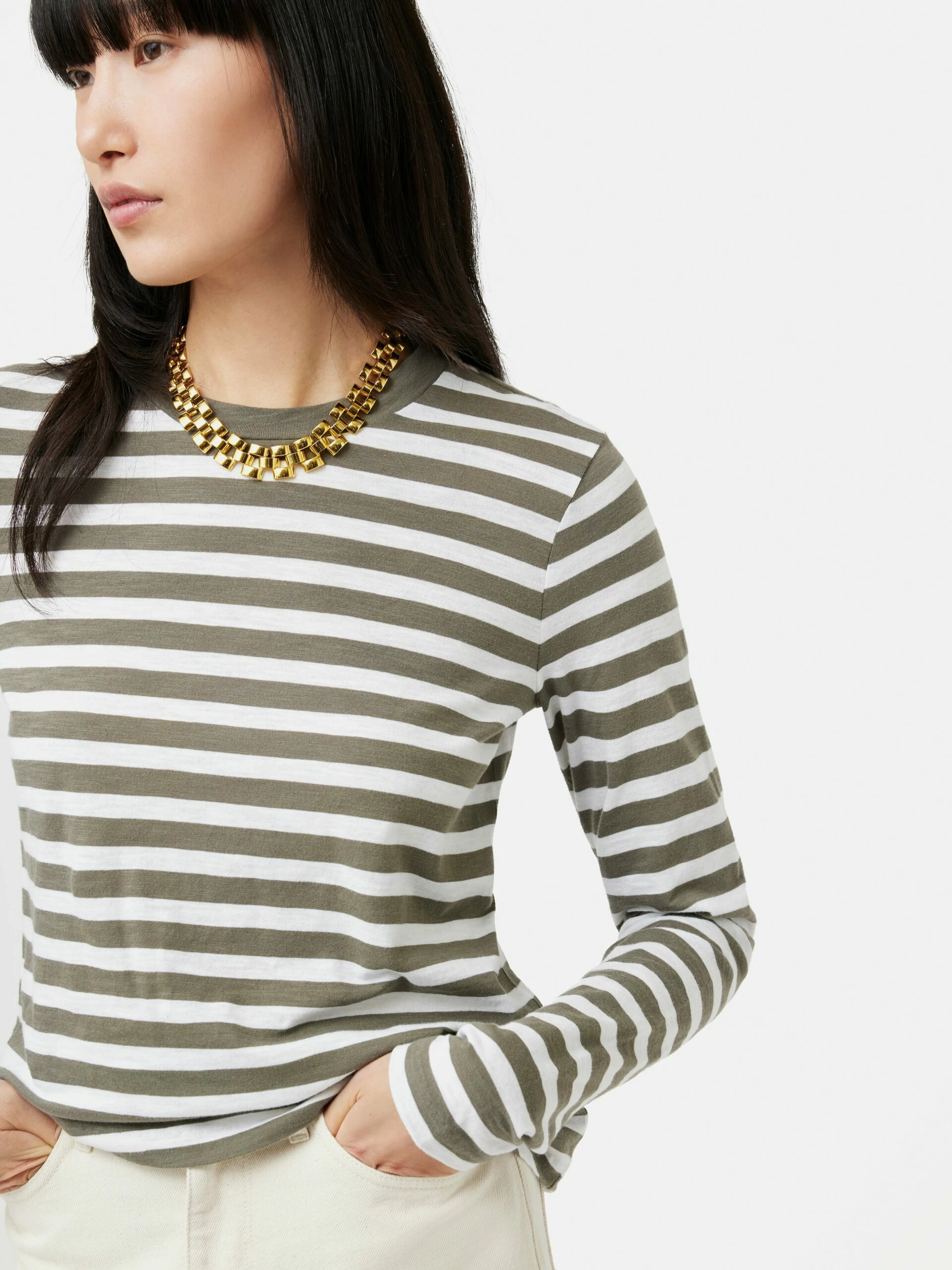Cotton Slub Stripe Long Sleeve Tee | Khaki 2 Cotton Slub Stripe Long Sleeve Tee | Khaki - Image 2