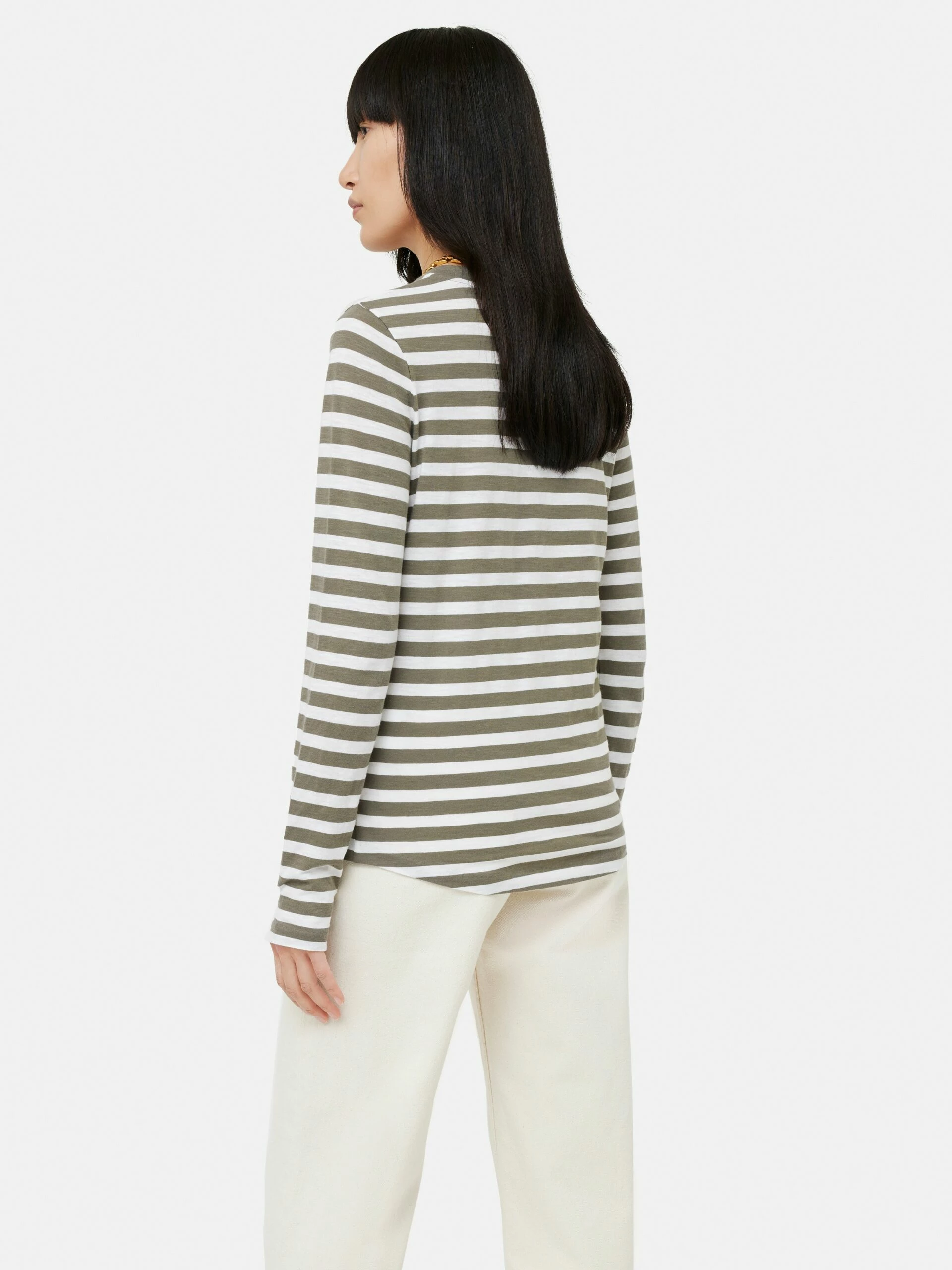 Cotton Slub Stripe Long Sleeve Tee | Khaki 4 Cotton Slub Stripe Long Sleeve Tee | Khaki - Image 4