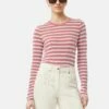 Cotton Slub Stripe Long Sleeve Tee | Pink