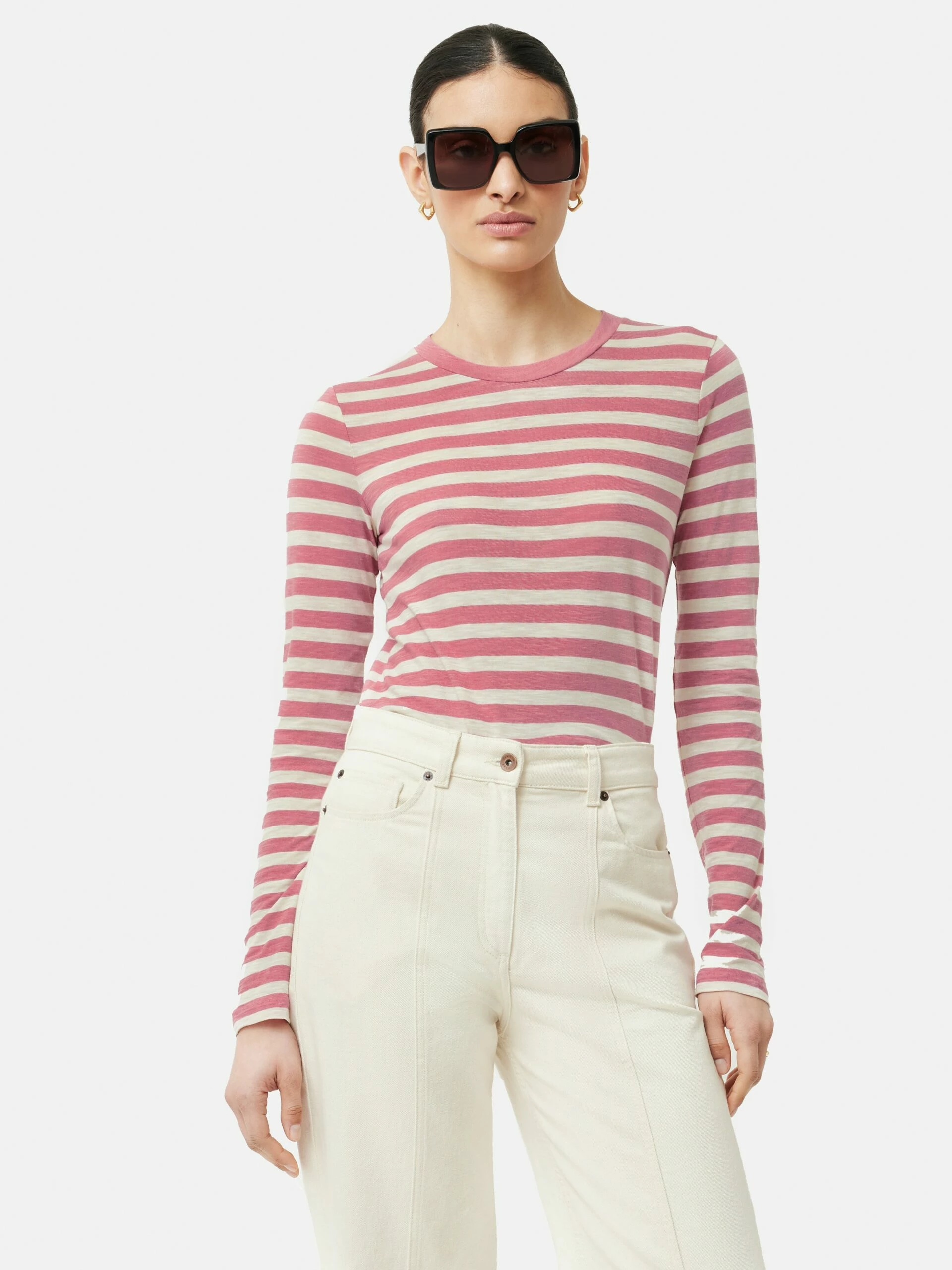 Cotton Slub Stripe Long Sleeve Tee | Pink 1 Cotton Slub Stripe Long Sleeve Tee | Pink