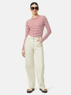 Cotton Slub Stripe Long Sleeve Tee | Pink 9 Cotton Slub Stripe Long Sleeve Tee | Pink -Jigsaw Shop J46761 PI000 2