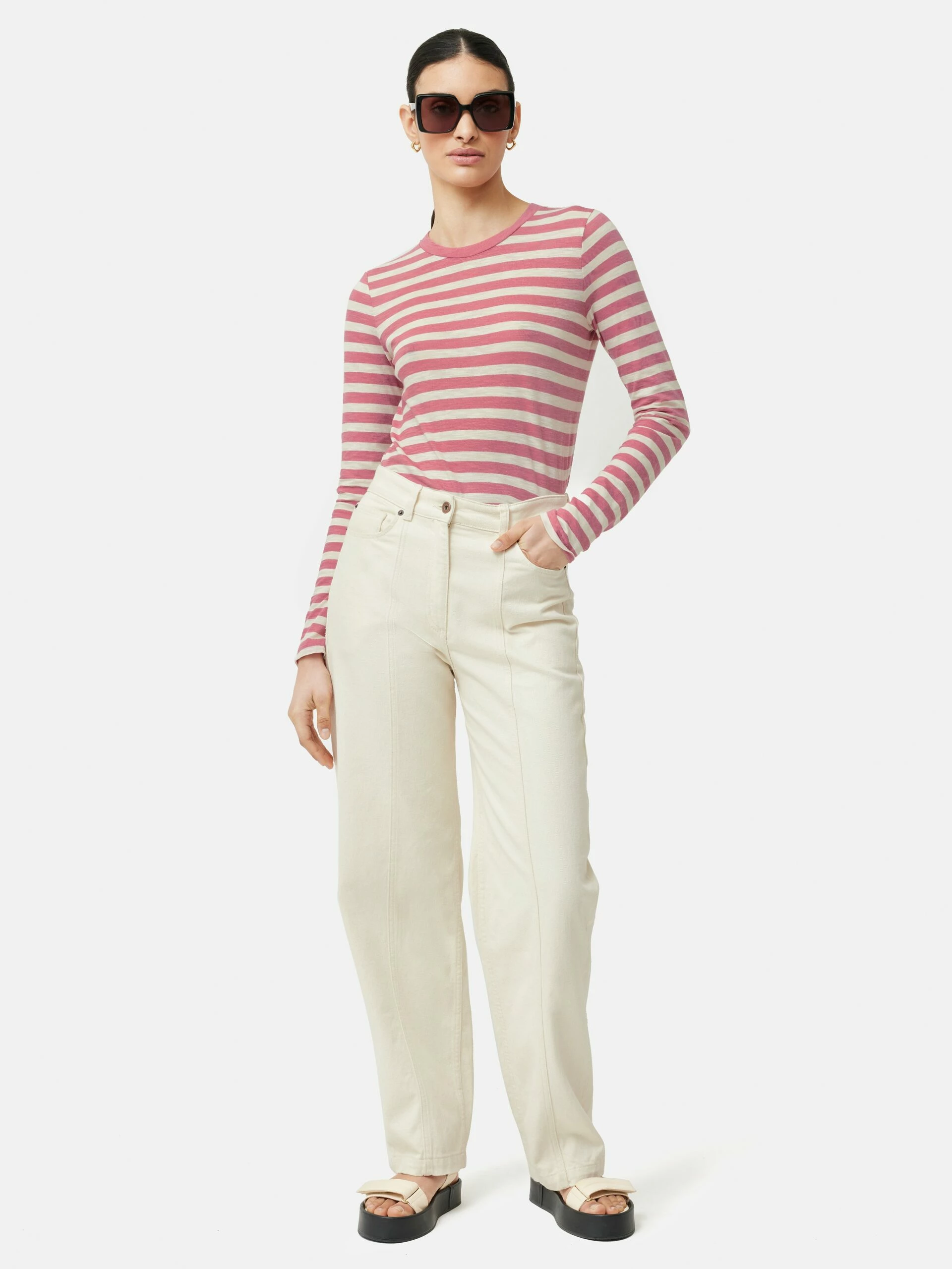 Cotton Slub Stripe Long Sleeve Tee | Pink 3 Cotton Slub Stripe Long Sleeve Tee | Pink - Image 3